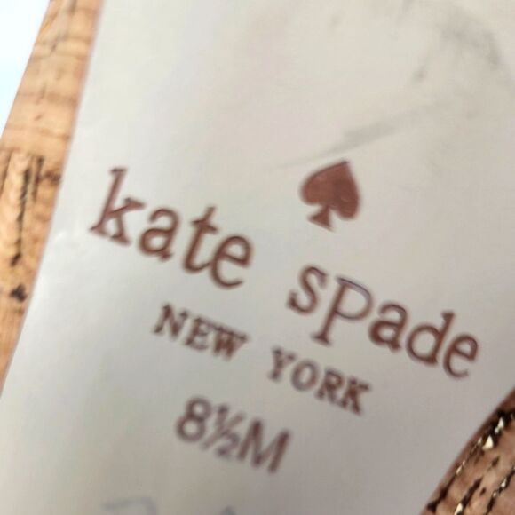 Kate Spade Aerial Block Heels Pointed Toe Cork Gold Flecked Tan Pumps Size 8.5M - Picture 8 of 8